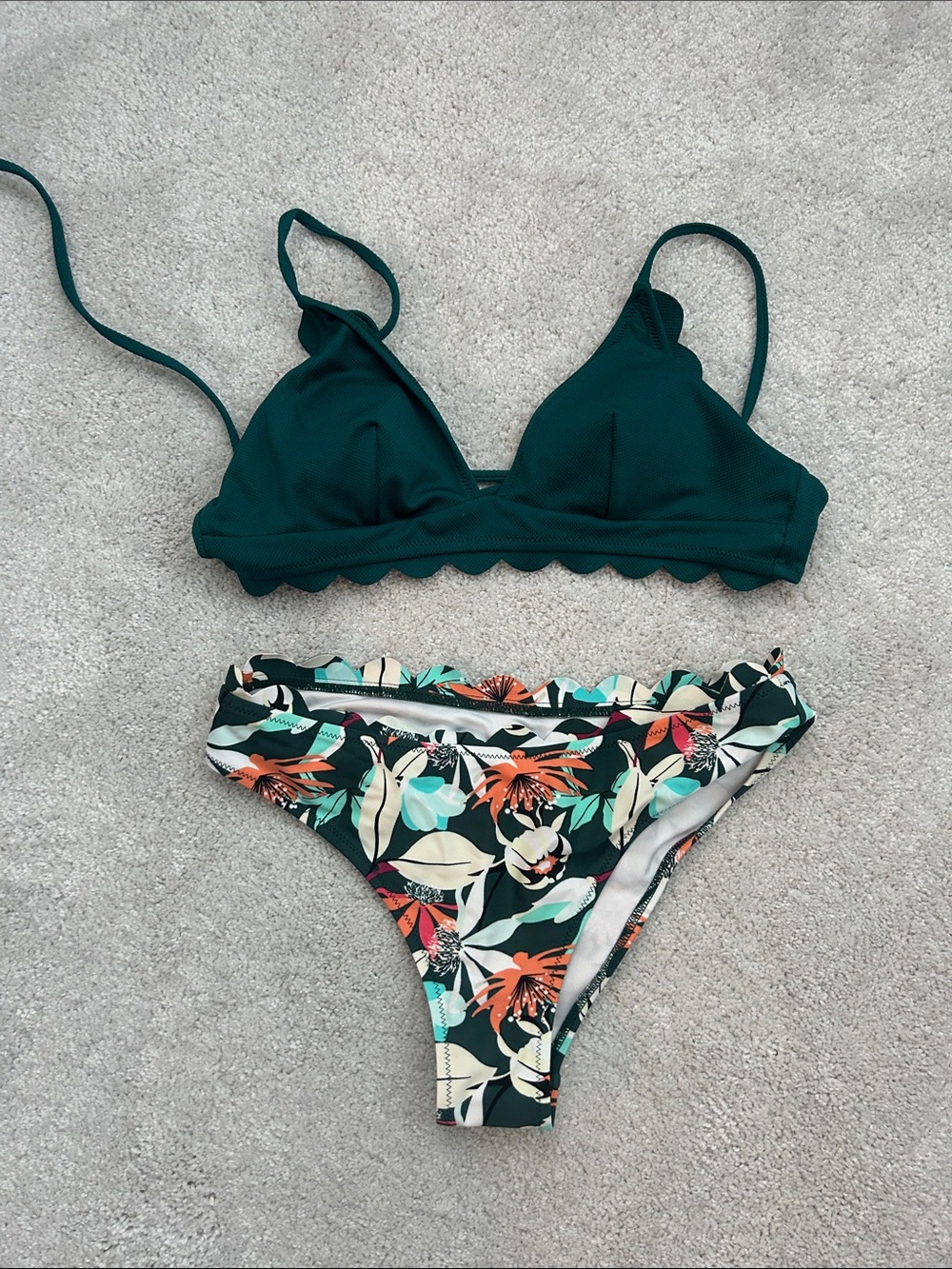 Cupshe Teal Scallop Triangle Top with Tropical Floral Bottom
